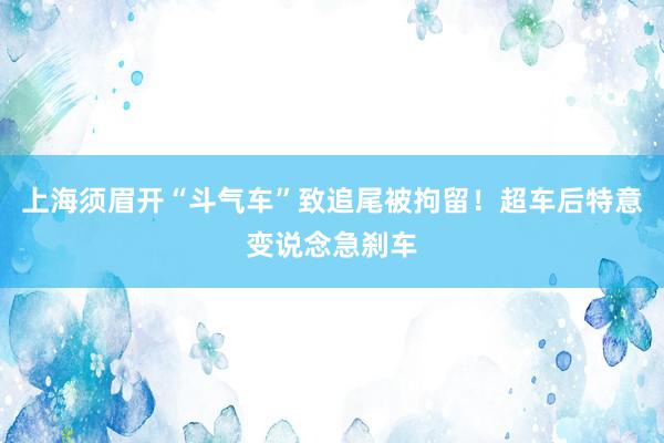 上海须眉开“斗气车”致追尾被拘留！超车后特意变说念急刹车