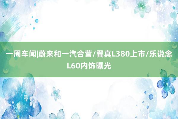 一周车闻|蔚来和一汽合营/翼真L380上市/乐说念L60内饰曝光