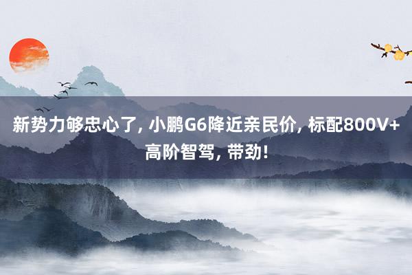 新势力够忠心了, 小鹏G6降近亲民价, 标配800V+高阶智驾, 带劲!