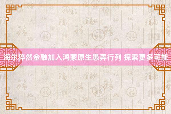 海尔猝然金融加入鸿蒙原生愚弄行列 探索更多可能