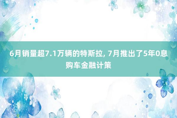 6月销量超7.1万辆的特斯拉, 7月推出了5年0息购车金融计策