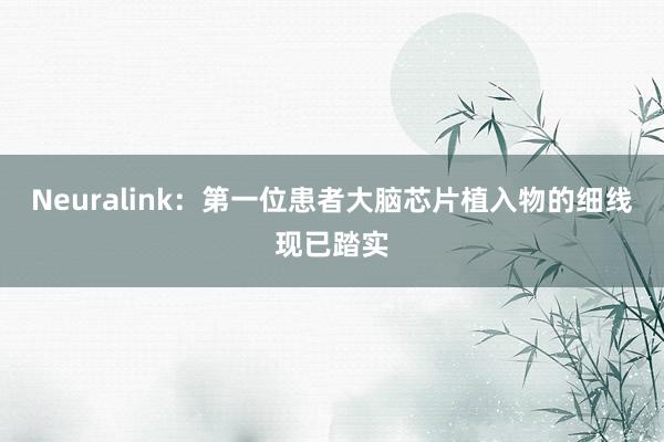 Neuralink：第一位患者大脑芯片植入物的细线现已踏实