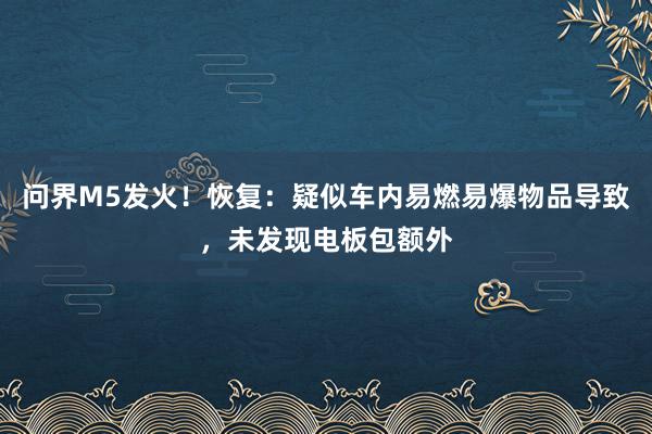 问界M5发火！恢复：疑似车内易燃易爆物品导致，未发现电板包额外