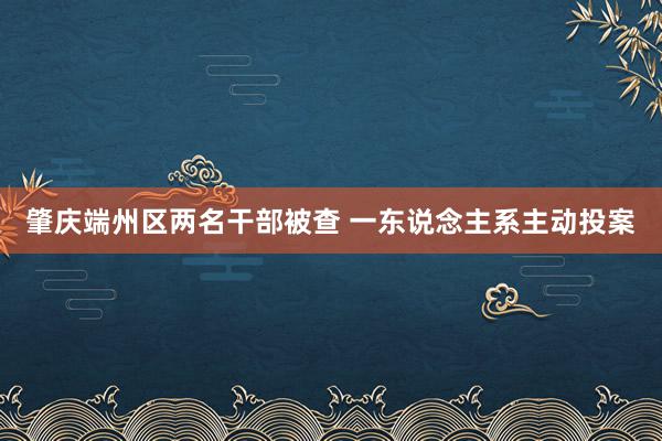 肇庆端州区两名干部被查 一东说念主系主动投案