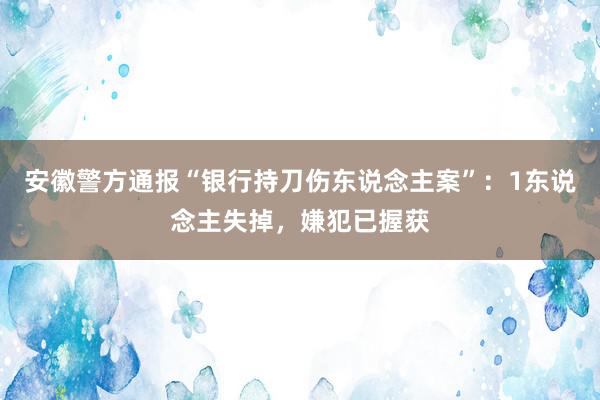 安徽警方通报“银行持刀伤东说念主案”：1东说念主失掉，嫌犯已握获