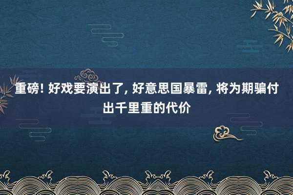 重磅! 好戏要演出了, 好意思国暴雷, 将为期骗付出千里重的代价